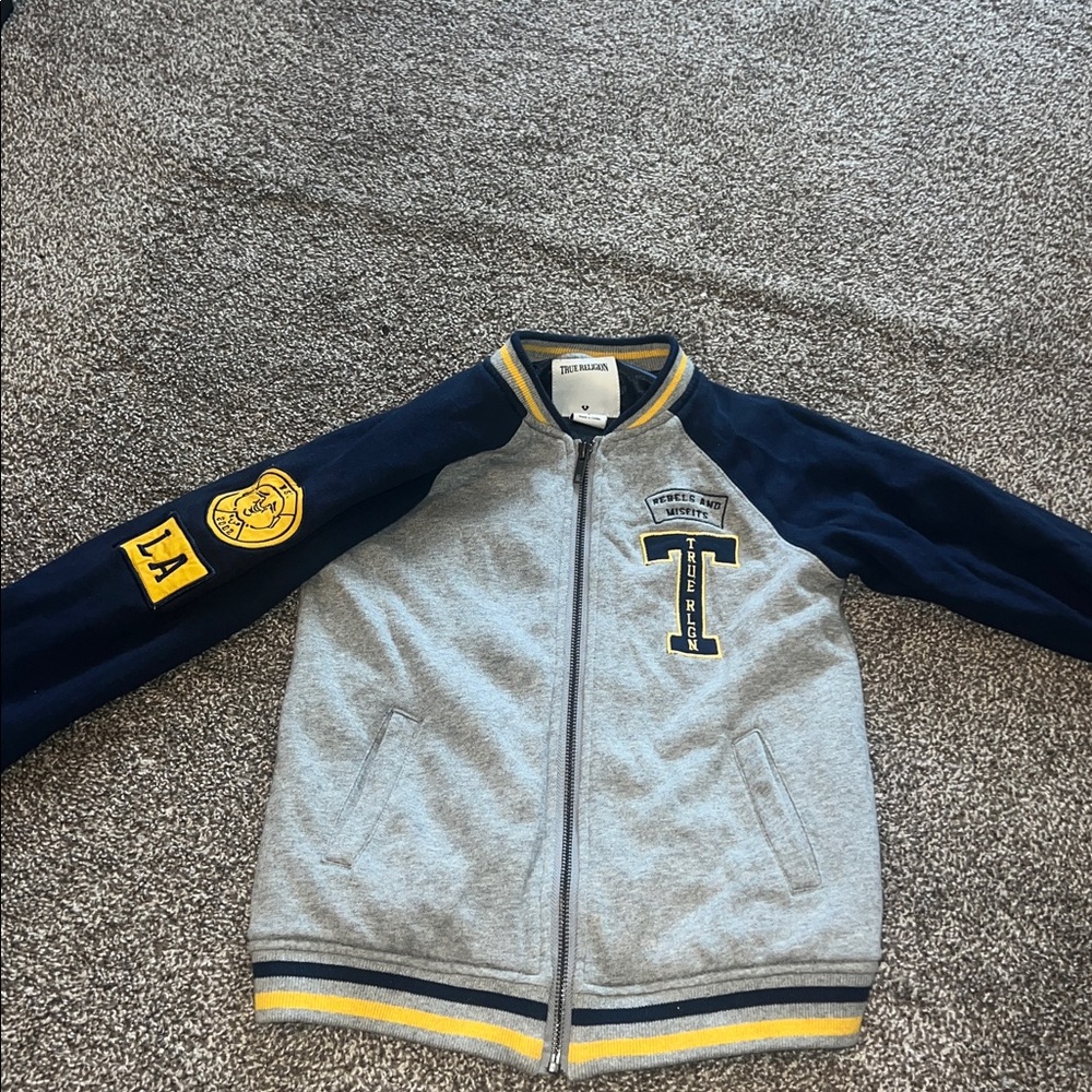 True Religion Gray and Navy Jacket with Yellow Details